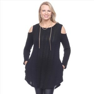 PLUS SIZE Cold Shoulder Cable Knit Sweater - Black